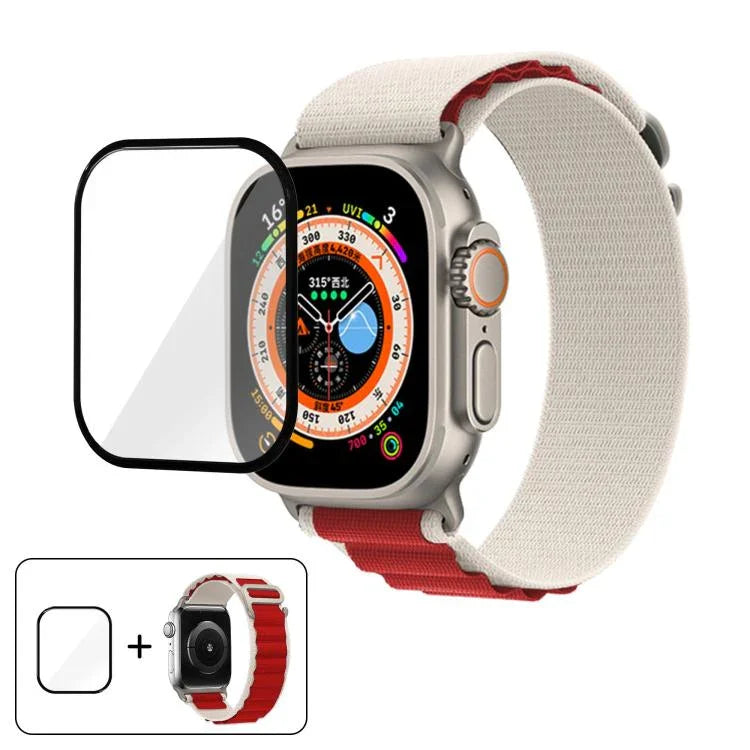 扣環環尼龍錶帶搭配 3D 曲面膜，適用於 Apple Watch Ultra 2 / 1 49mm