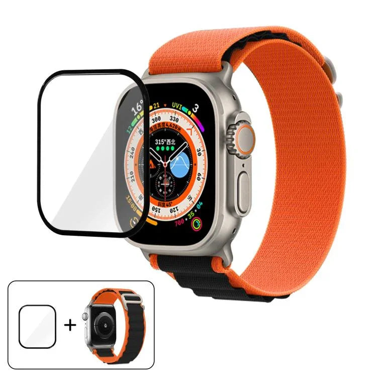 扣環環尼龍錶帶搭配 3D 曲面膜，適用於 Apple Watch Ultra 2 / 1 49mm