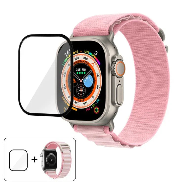 扣環環尼龍錶帶搭配 3D 曲面膜，適用於 Apple Watch Ultra 2 / 1 49mm