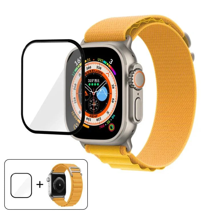 扣環環尼龍錶帶搭配 3D 曲面膜，適用於 Apple Watch Ultra 2 / 1 49mm