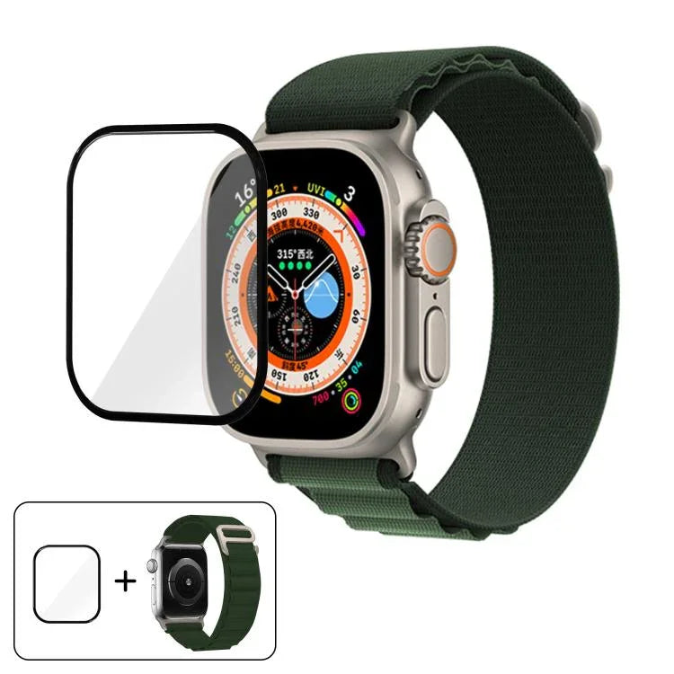 扣環環尼龍錶帶搭配 3D 曲面膜，適用於 Apple Watch Ultra 2 / 1 49mm