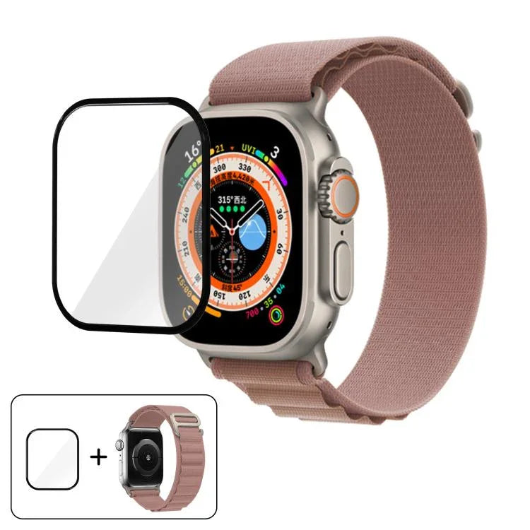 扣環環尼龍錶帶搭配 3D 曲面膜，適用於 Apple Watch Ultra 2 / 1 49mm