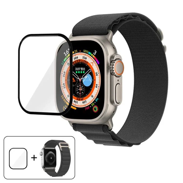 扣環環尼龍錶帶搭配 3D 曲面膜，適用於 Apple Watch Ultra 2 / 1 49mm