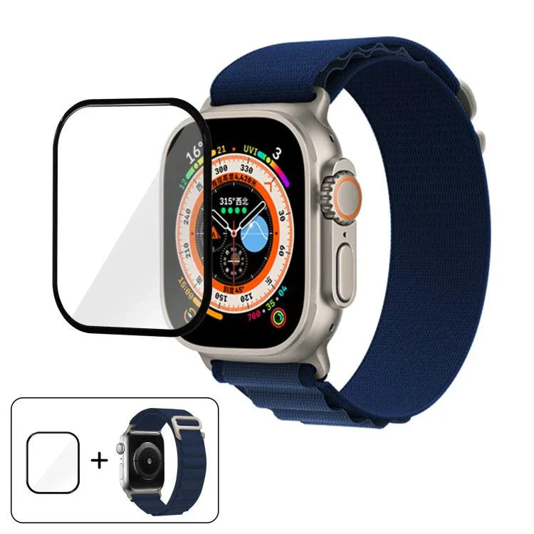 扣環環尼龍錶帶搭配 3D 曲面膜，適用於 Apple Watch Ultra 2 / 1 49mm