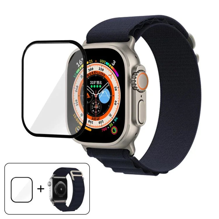 扣環環尼龍錶帶搭配 3D 曲面膜，適用於 Apple Watch Ultra 2 / 1 49mm