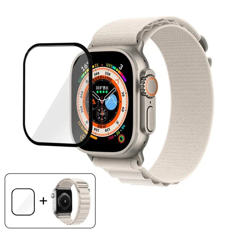 扣環環尼龍錶帶搭配 3D 曲面膜，適用於 Apple Watch Ultra 2 / 1 49mm