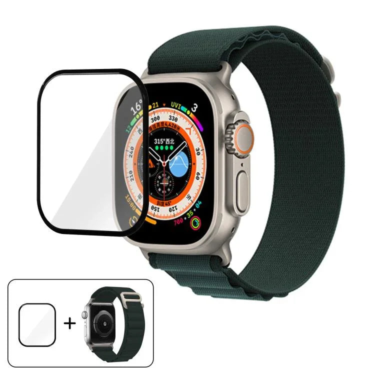 扣環環尼龍錶帶搭配 3D 曲面膜，適用於 Apple Watch Ultra 2 / 1 49mm