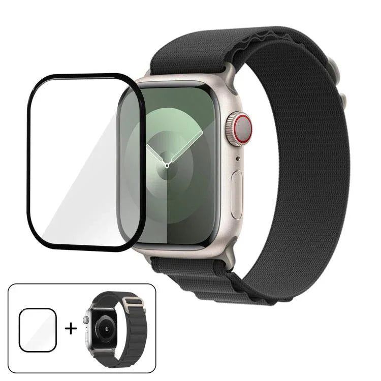 帶有3D曲面膜的扣環尼龍錶帶，適用於Apple Watch系列38毫米