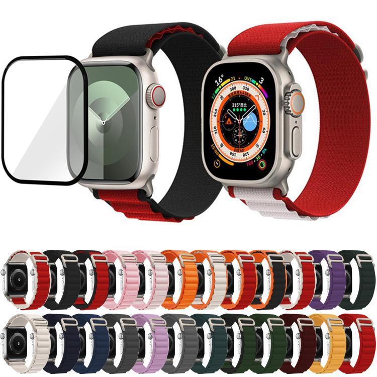 扣環環尼龍錶帶搭配 3D 曲面膜，適用於 Apple Watch Series 10 46mm
