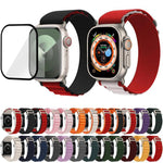 扣環環尼龍錶帶搭配 3D 曲面膜，適用於 Apple Watch Series 40mm