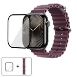 帶有3D曲面膜的海洋矽膠錶帶，適用於Apple Watch系列10 46毫米，Apple Watch系列10 42毫米，Apple Watch系列44毫米