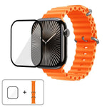 帶有3D曲面膜的海洋矽膠錶帶，適用於Apple Watch系列40毫米，Apple Watch Ultra 2 / 1 49毫米，Apple Watch系列45毫米