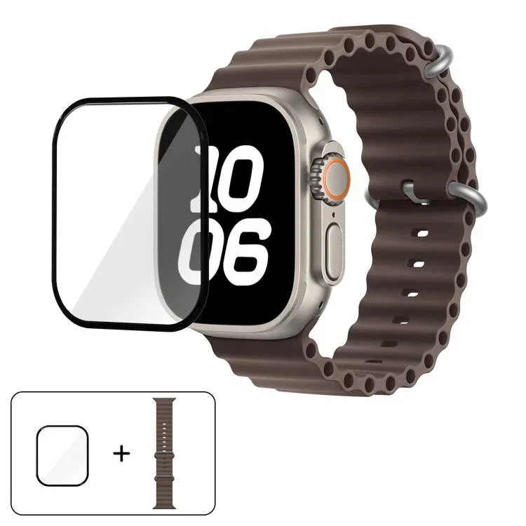 帶有3D曲面膜的海洋矽膠錶帶，適用於Apple Watch系列40毫米，Apple Watch Ultra 2 / 1 49毫米，Apple Watch系列45毫米