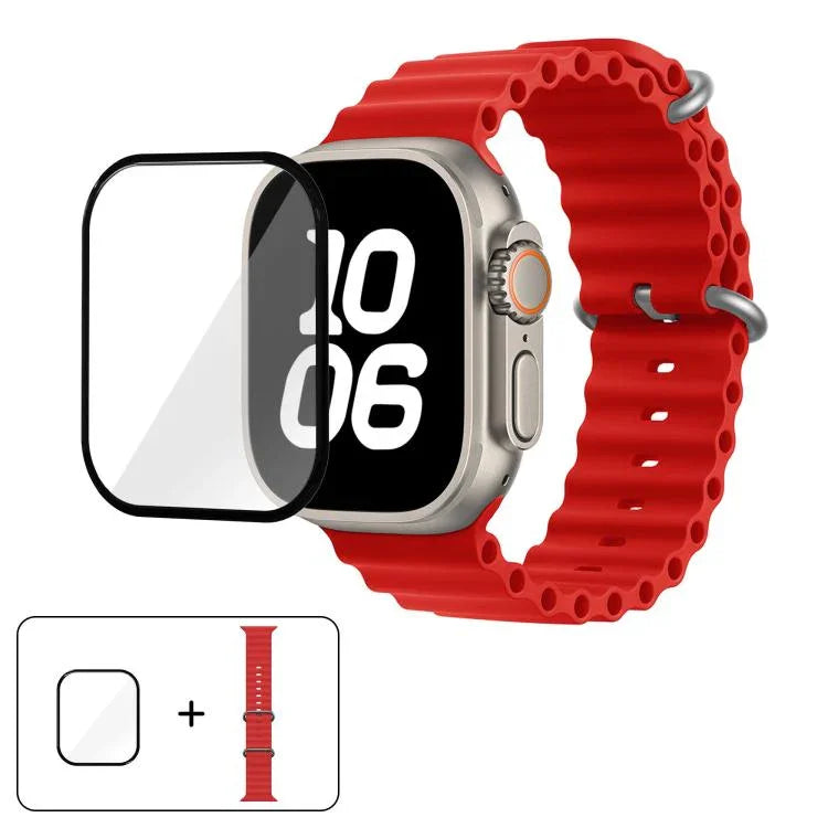 帶有3D曲面膜的海洋矽膠錶帶，適用於Apple Watch系列40毫米，Apple Watch Ultra 2 / 1 49毫米，Apple Watch系列45毫米