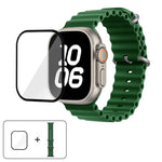 帶有3D曲面膜的海洋矽膠錶帶，適用於Apple Watch系列40毫米，Apple Watch Ultra 2 / 1 49毫米，Apple Watch系列45毫米
