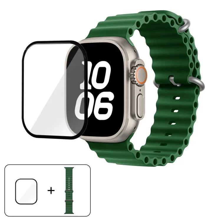 帶有3D曲面膜的海洋矽膠錶帶，適用於Apple Watch系列40毫米，Apple Watch Ultra 2 / 1 49毫米，Apple Watch系列45毫米