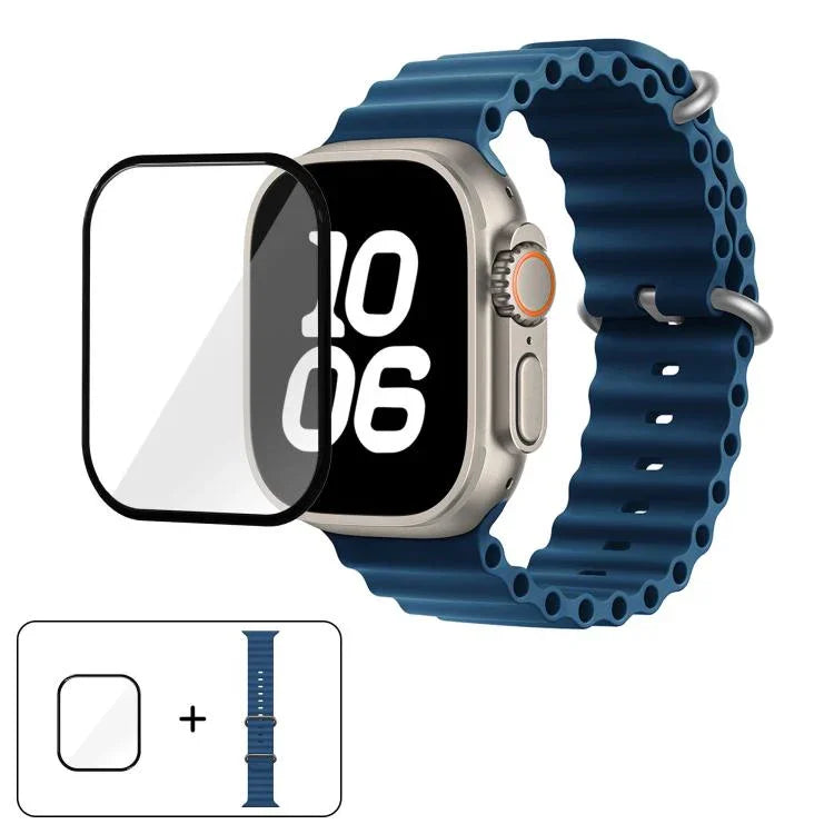 帶有3D曲面膜的海洋矽膠錶帶，適用於Apple Watch系列40毫米，Apple Watch Ultra 2 / 1 49毫米，Apple Watch系列45毫米