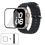 帶有3D曲面膜的海洋矽膠錶帶，適用於Apple Watch系列40毫米，Apple Watch Ultra 2 / 1 49毫米，Apple Watch系列45毫米