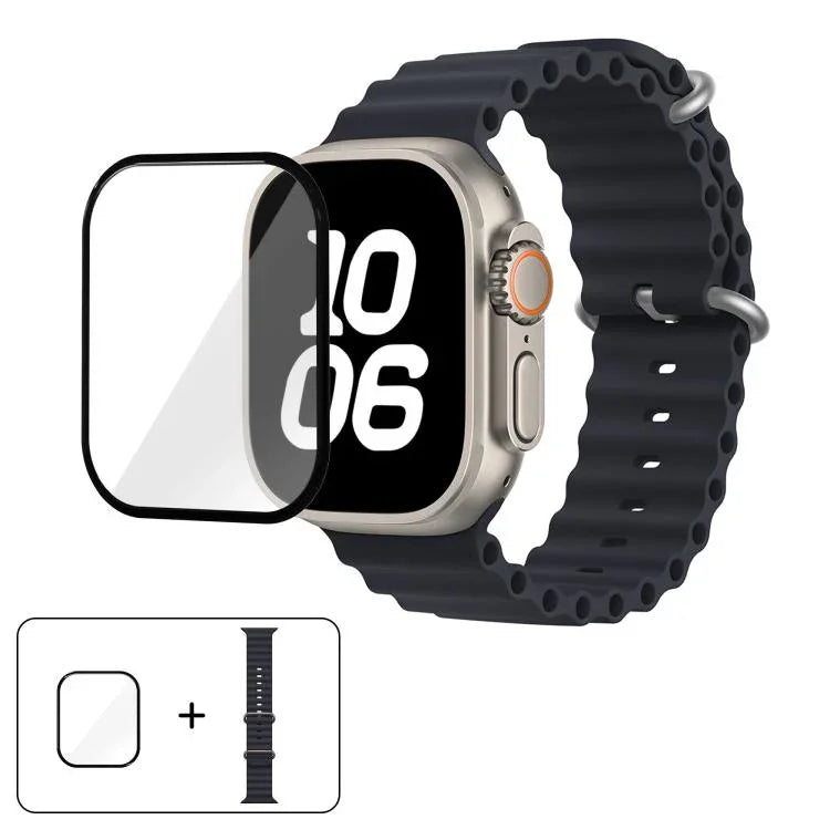 帶有3D曲面膜的海洋矽膠錶帶，適用於Apple Watch系列40毫米，Apple Watch Ultra 2 / 1 49毫米，Apple Watch系列45毫米