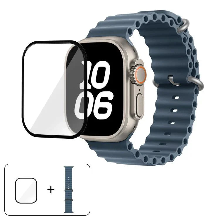 帶有3D曲面膜的海洋矽膠錶帶，適用於Apple Watch系列40毫米，Apple Watch Ultra 2 / 1 49毫米，Apple Watch系列45毫米