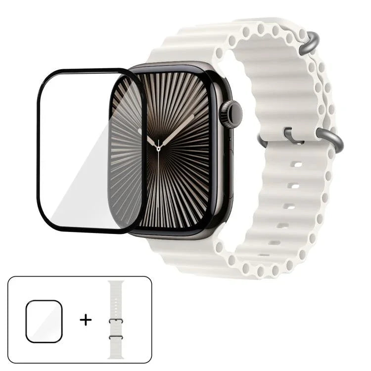 帶有3D曲面膜的海洋矽膠錶帶，適用於Apple Watch系列40毫米，Apple Watch Ultra 2 / 1 49毫米，Apple Watch系列45毫米