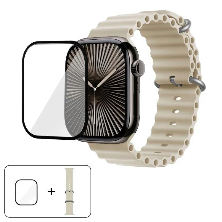 帶有3D曲面膜的海洋矽膠錶帶，適用於Apple Watch系列40毫米，Apple Watch Ultra 2 / 1 49毫米，Apple Watch系列45毫米