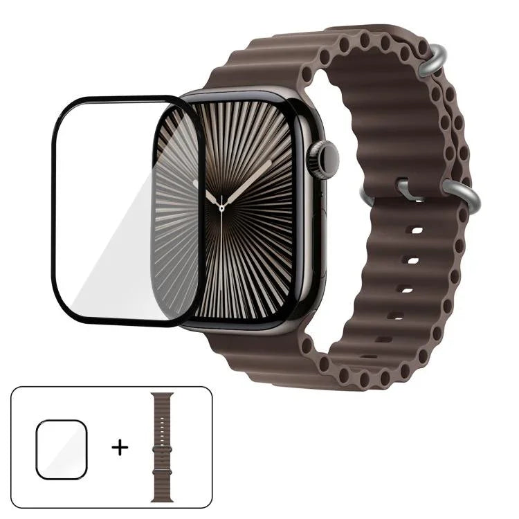 帶有3D曲面膜的海洋矽膠錶帶，適用於Apple Watch系列41毫米，Apple Watch系列38毫米，Apple Watch系列42毫米