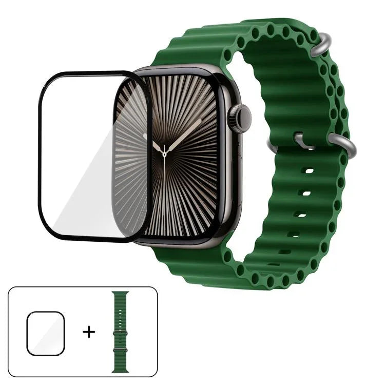 帶有3D曲面膜的海洋矽膠錶帶，適用於Apple Watch系列41毫米，Apple Watch系列38毫米，Apple Watch系列42毫米