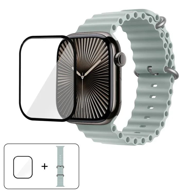 帶有3D曲面膜的海洋矽膠錶帶，適用於Apple Watch系列41毫米，Apple Watch系列38毫米，Apple Watch系列42毫米
