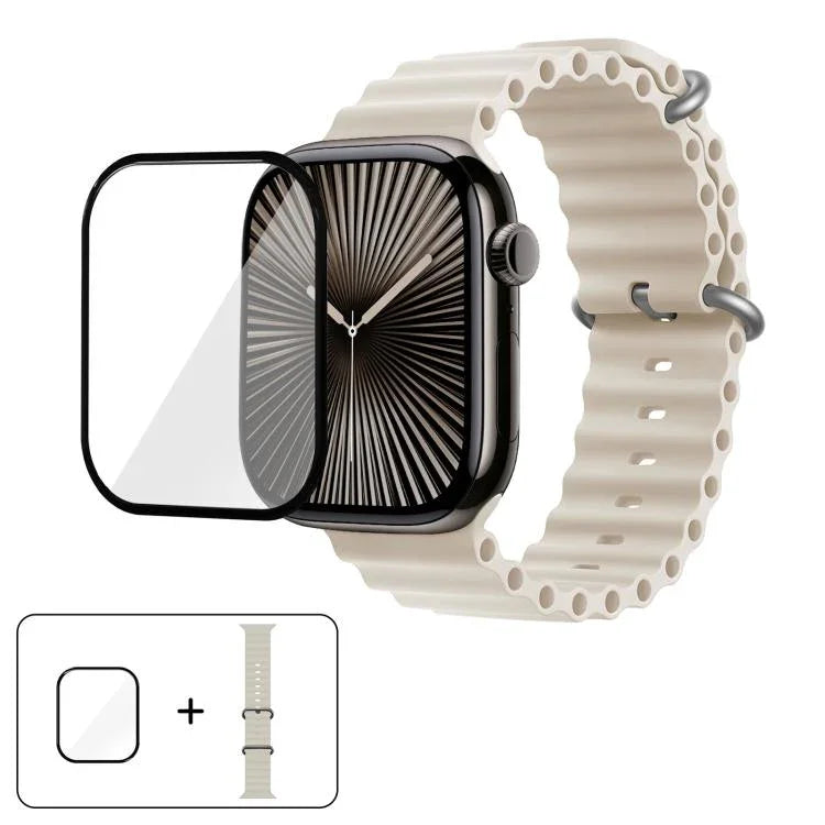 帶有3D曲面膜的海洋矽膠錶帶，適用於Apple Watch系列41毫米，Apple Watch系列38毫米，Apple Watch系列42毫米