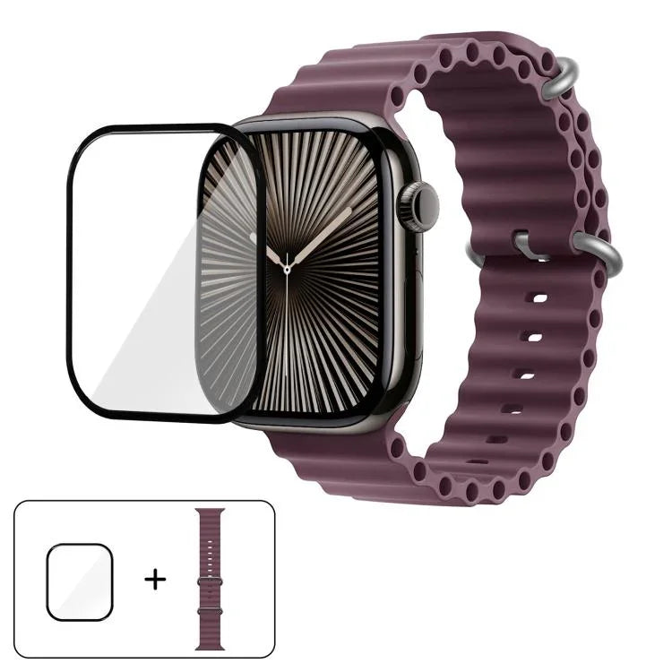 帶有3D曲面膜的海洋矽膠錶帶，適用於Apple Watch系列41毫米，Apple Watch系列38毫米，Apple Watch系列42毫米