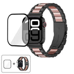 三珠不鏽鋼錶帶搭配3D曲面膜，適用於Apple Watch系列10 46mm、10 42mm、44mm、40mm