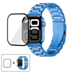 三珠不鏽鋼錶帶搭配3D曲面膜，適用於Apple Watch系列10 46mm、10 42mm、44mm、40mm