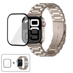 三珠不鏽鋼錶帶搭配3D曲面膜，適用於Apple Watch系列10 46mm、10 42mm、44mm、40mm