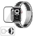 三珠不鏽鋼錶帶搭配3D曲面膜，適用於Apple Watch系列10 46mm、10 42mm、44mm、40mm