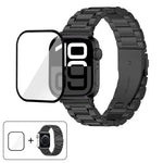 三珠不鏽鋼錶帶搭配3D曲面膜，適用於Apple Watch系列10 46mm、10 42mm、44mm、40mm