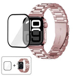 三珠不鏽鋼錶帶搭配3D曲面膜，適用於Apple Watch系列10 46mm、10 42mm、44mm、40mm