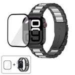 三珠不鏽鋼錶帶搭配3D曲面膜，適用於Apple Watch系列10 46mm、10 42mm、44mm、40mm