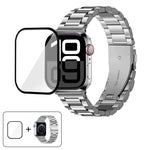 三珠不鏽鋼錶帶搭配3D曲面膜，適用於Apple Watch系列10 46mm、10 42mm、44mm、40mm
