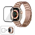 三珠不鏽鋼錶帶搭配3D曲面膜，適用於Apple Watch Ultra 2 / 1 49mm、系列45mm、41mm、38mm