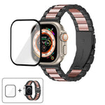 三珠不鏽鋼錶帶搭配3D曲面膜，適用於Apple Watch Ultra 2 / 1 49mm、系列45mm、41mm、38mm