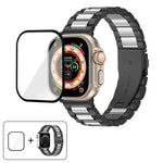 三珠不鏽鋼錶帶搭配3D曲面膜，適用於Apple Watch Ultra 2 / 1 49mm、系列45mm、41mm、38mm