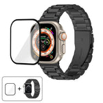 三珠不鏽鋼錶帶搭配3D曲面膜，適用於Apple Watch Ultra 2 / 1 49mm、系列45mm、41mm、38mm