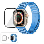 三珠不鏽鋼錶帶搭配3D曲面膜，適用於Apple Watch Ultra 2 / 1 49mm、系列45mm、41mm、38mm