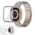 三珠不鏽鋼錶帶搭配3D曲面膜，適用於Apple Watch Ultra 2 / 1 49mm、系列45mm、41mm、38mm