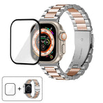 三珠不鏽鋼錶帶搭配3D曲面膜，適用於Apple Watch Ultra 2 / 1 49mm、系列45mm、41mm、38mm