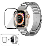 三珠不鏽鋼錶帶搭配3D曲面膜，適用於Apple Watch Ultra 2 / 1 49mm、系列45mm、41mm、38mm