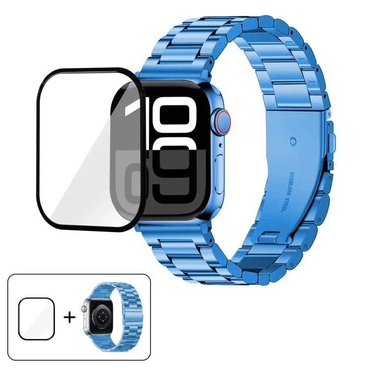 三珠不鏽鋼錶帶搭配3D曲面膜，適用於Apple Watch Ultra 2 / 1 49mm、系列45mm、41mm、38mm