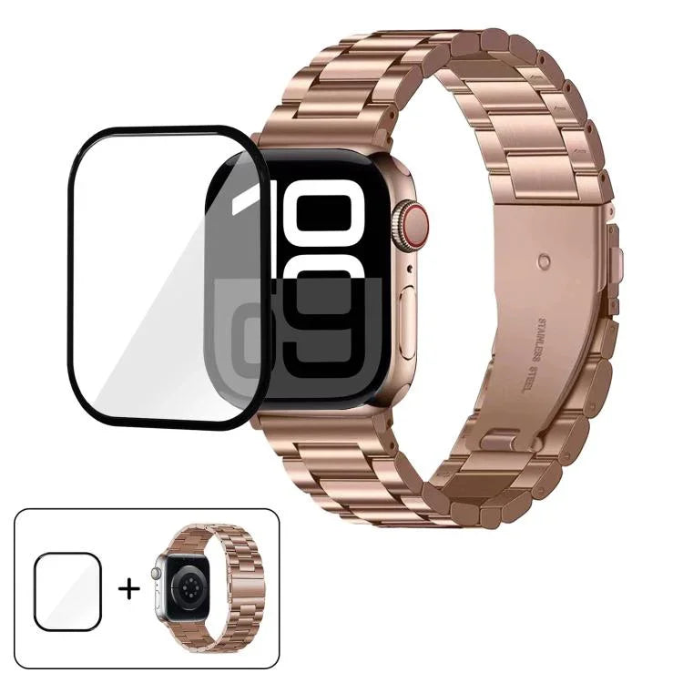 三珠不鏽鋼錶帶搭配3D曲面膜，適用於Apple Watch Ultra 2 / 1 49mm、系列45mm、41mm、38mm