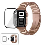 三珠不鏽鋼錶帶搭配3D曲面膜，適用於Apple Watch Ultra 2 / 1 49mm、系列45mm、41mm、38mm